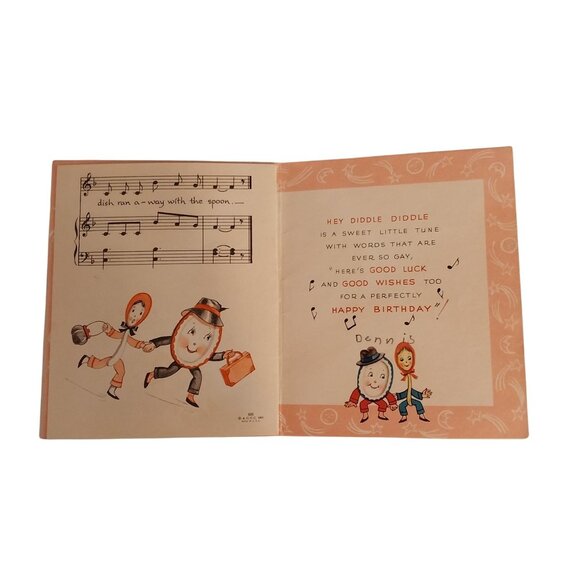 Vintage Birthday Cards Hey Diddle Diddle & Kittens On A Clock Lot of 2 Ephemera - Picture 4 of 7